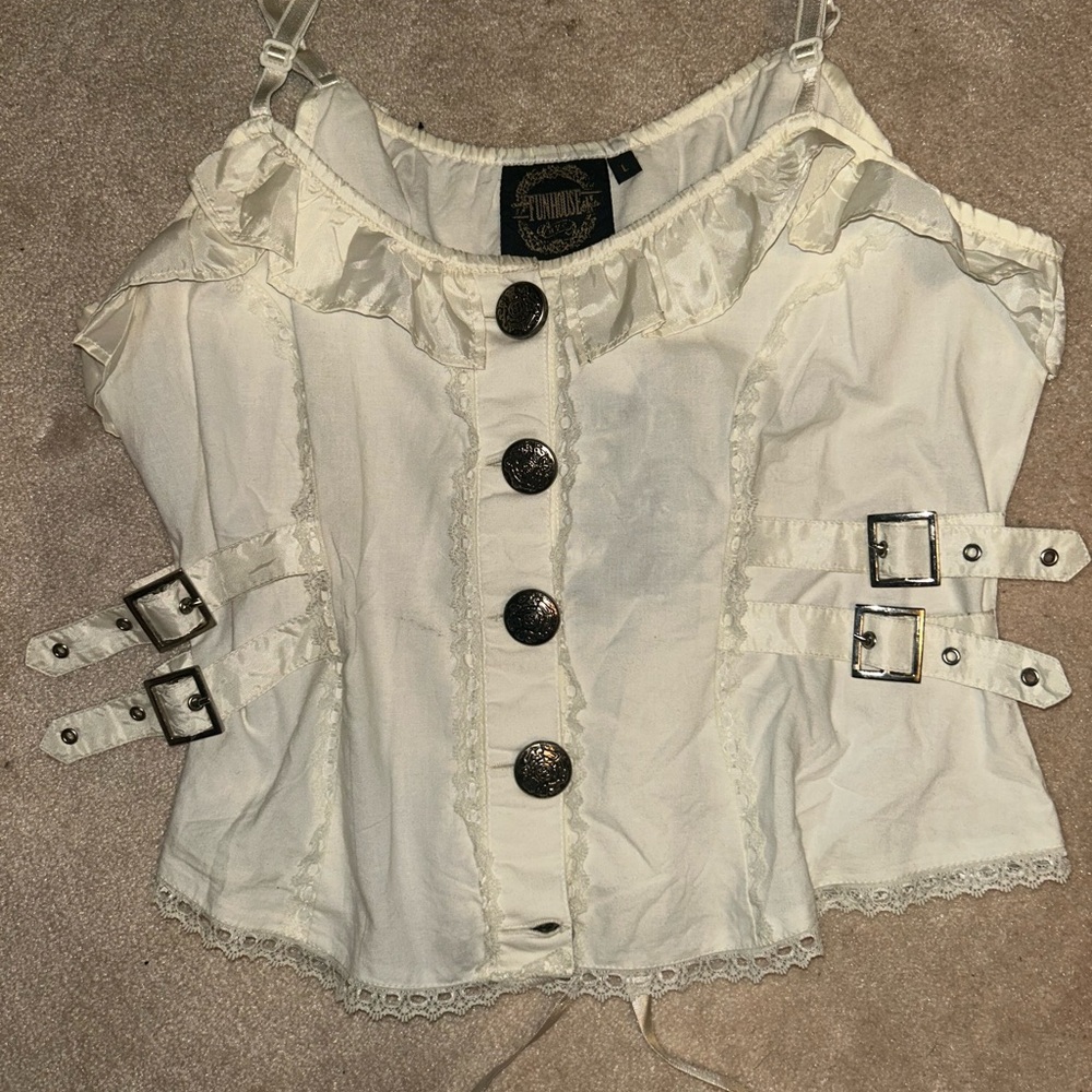 Funhouse Hot Topic brand Victorian goth style CORSET TOP cream color sz L Punk